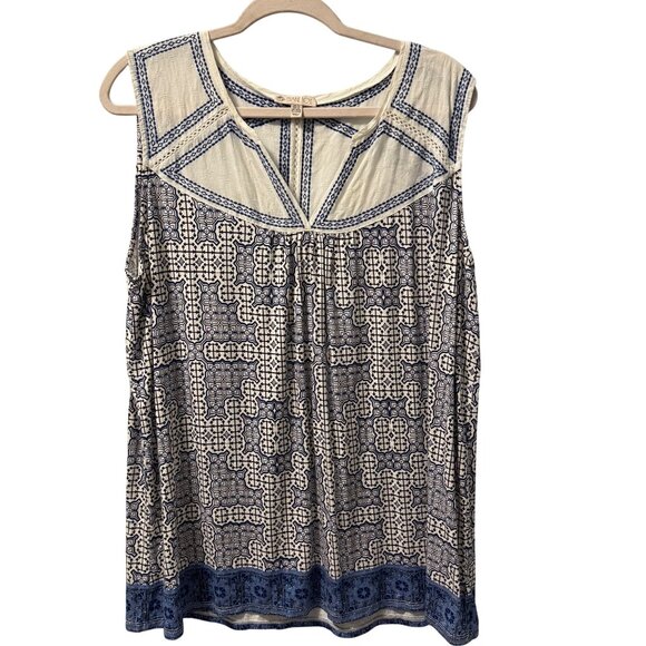 Eliane Rose Blue & Multi Geometric Sleeveless top  1X blouse - Picture 7 of 12